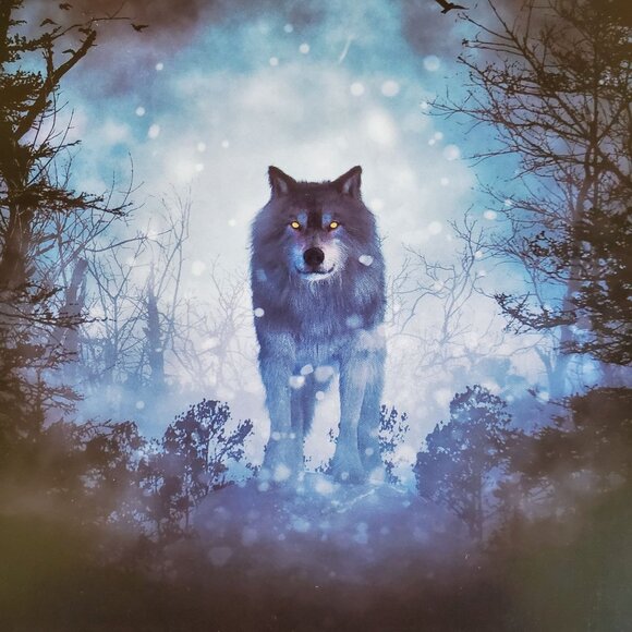 Black Canyon Medium Weight Queen Blanket 85.5" x 75" 100% Polyester Wolf Design - Picture 4 of 5